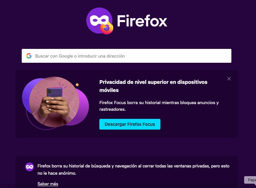 Modo incógnito en Firefox